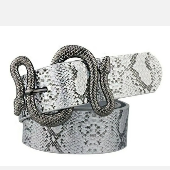 Snake Print Leather Silver Belt xl - Picture 1 of 6